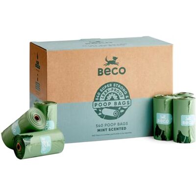 Beco Torby na odchody dla psów w rolkach, mocne i duże, 540 worków (36 rolek po 15 sztuk) o zapachu mięty, dozownik kompatybilny z psimi odpadami Beco Torby na odchody dla psów w rolkach, mocne i duże, 540 worków (36 rolek po 15 sztuk) o zapachu mięty, dozownik kompatybilny z psimi odpadami