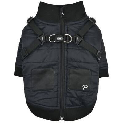 Puppia Stratus Sweter dla psa, sezon zimowy, zintegrowana uprząż dla małych i średnich psów, czarna, rozmiar XL Puppia Stratus Sweter dla psa, sezon zimowy, zintegrowana uprząż dla małych i średnich psów, czarna, rozmiar XL