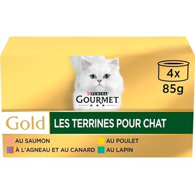 Gourmet GOLD Terriny, kot, ciasto, królik, kurczak, jagnięcina, łosoś, 4 x 85 g, zestaw 24 szt., pudełko Gourmet GOLD Terriny, kot, ciasto, królik, kurczak, jagnięcina, łosoś, 4 x 85 g, zestaw 24 szt., pudełko