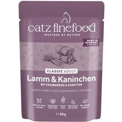 catz finefood N° 11 karma dla jagnięciny i królików, delikatesowa karma dla kotów mokra, rafinowana z żurawiną i marchewką, 16 x 85 g worek catz finefood N° 11 karma dla jagnięciny i królików, delikatesowa karma dla kotów mokra, rafinowana z żurawiną i marchewką, 16 x 85 g worek