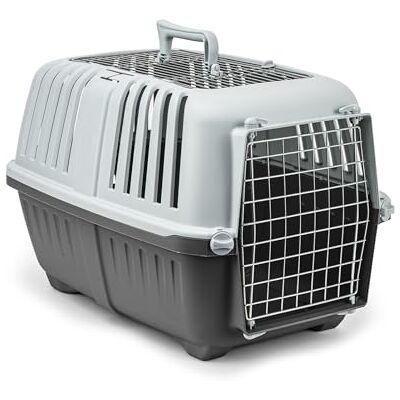 lionto Transporter dla psa z tworzywa sztucznego i kratką metalową, 58,5x35,5x40 cm, z uchwytem i zamknięciem, idealny także dla kota i małych zwierząt, do 15 kg, szary lionto Transporter dla psa z tworzywa sztucznego i kratką metalową, 58,5x35,5x40 cm, z uchwytem i zamknięciem, idealny także dla kota i małych zwierząt, do 15 kg, szary