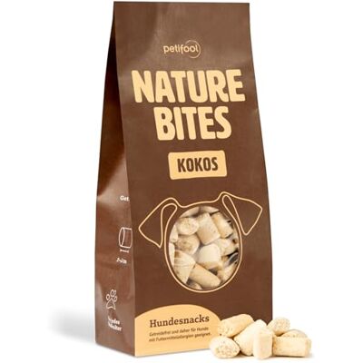 petifool Nature Bites kokos naturalna przekąska dla psów kokos, banan i jabłko bez sztucznych dodatków nie zawiera zbóż, wegańska, 200 g, niemiecka produkcja petifool Nature Bites kokos naturalna przekąska dla psów kokos, banan i jabłko bez sztucznych dodatków nie zawiera zbóż, wegańska, 200 g, niemiecka produkcja