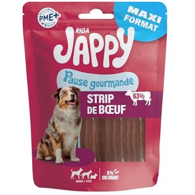 Riga Jappy Strip z wołowiną Pies Przysmak Bogata w wołowinę Wysoka zawartość białka Niska zawartość tłuszczu bez barwników ani dodatków Doskonałe nagrody Maxi Format 300 g Riga Jappy Strip z wołowiną Pies Przysmak Bogata w wołowinę Wysoka zawartość białka Niska zawartość tłuszczu bez barwników ani dodatków Doskonałe nagrody Maxi Format 300 g