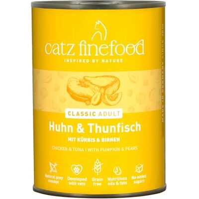 catz finefood N° 25 karma dla kurczaków i tuńczyków, delikatesowa karma dla kotów mokra, rafinowana z dynią i dziką różą, 6 x 400 g w puszkach catz finefood N° 25 karma dla kurczaków i tuńczyków, delikatesowa karma dla kotów mokra, rafinowana z dynią i dziką różą, 6 x 400 g w puszkach