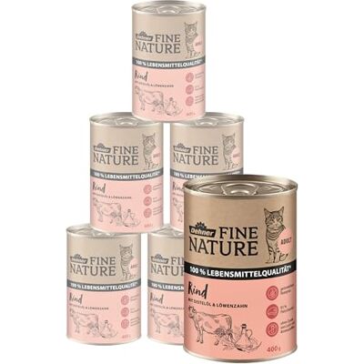 Dehner Fine Nature karma dla kotów, mokra karma bez zbóż, dla dorosłych kotów, wołowina, puszka 6 x 400 g (2,4 kg) Dehner Fine Nature karma dla kotów, mokra karma bez zbóż, dla dorosłych kotów, wołowina, puszka 6 x 400 g (2,4 kg)