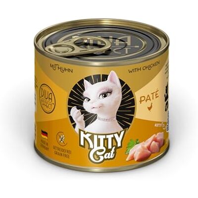 KITTY Cat Paté kurczak, 6 x 200 g, mokra karma dla kotów, bezzbożowa karma dla kotów z tauryną, olejem łososiowym i małżem zielonowargowym, pełnoporcjowa pasza o dużej zawartości mięsa, Made in KITTY Cat Paté kurczak, 6 x 200 g, mokra karma dla kotów, bezzbożowa karma dla kotów z tauryną, olejem łososiowym i małżem zielonowargowym, pełnoporcjowa pasza o dużej zawartości mięsa, Made in