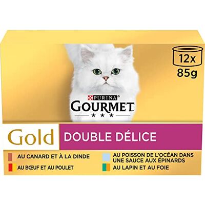 Gourmet Złoto Podwójna Rozkosz Kot Dorosły Filettyny w sosie Wołowina i Kurczak, Królik i Wątróbka, Ocean Ryba Sos ze Szpinakiem, Kaczką i Indykiem Pudełka Zestaw 8 (12 x 85 g) Gourmet Złoto Podwójna Rozkosz Kot Dorosły Filettyny w sosie Wołowina i Kurczak, Królik i Wątróbka, Ocean Ryba Sos ze Szpinakiem, Kaczką i Indykiem Pudełka Zestaw 8 (12 x 85 g)