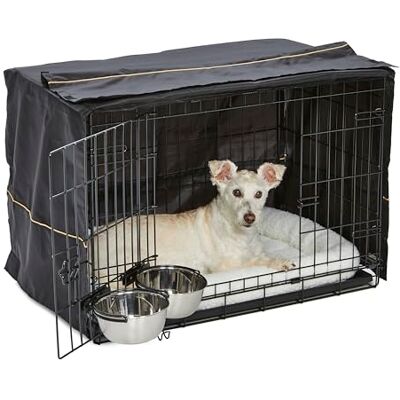 MidWest Homes for Pets Nowo ulepszone podwójne drzwi iCrate 76,2 cm (30 cali) zestaw skrzyni dla psów, zawiera skrzynię dla psa, legowisko dla zwierząt domowych, 2 miski i osłonę skrzyni, panel MidWest Homes for Pets Nowo ulepszone podwójne drzwi iCrate 76,2 cm (30 cali) zestaw skrzyni dla psów, zawiera skrzynię dla psa, legowisko dla zwierząt domowych, 2 miski i osłonę skrzyni, panel