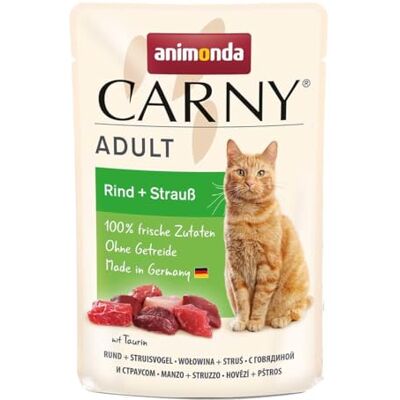 Carny karma dla kotów mokra torba na wołowinę + struś (12 x 85 g), mokra karma dla kotów bez zbóż i cukru, dla dorosłych kotów firmy animonda, ze świeżymi mięsistymi składnikami, praktyczne worki na Carny karma dla kotów mokra torba na wołowinę + struś (12 x 85 g), mokra karma dla kotów bez zbóż i cukru, dla dorosłych kotów firmy animonda, ze świeżymi mięsistymi składnikami, praktyczne worki na
