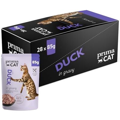 PrimaCat Klasyczna mokra karma dla kotów, kaczka w sosie, opakowanie 28 sztuk, każdy po 85 g PrimaCat Klasyczna mokra karma dla kotów, kaczka w sosie, opakowanie 28 sztuk, każdy po 85 g