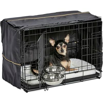 MidWest Homes for Pets Nowo ulepszone podwójne drzwi iCrate zestaw skrzynek dla psów o długości 58,4 cm, zawiera skrzynię dla psa, legowisko dla zwierząt domowych, 2 miski i osłonę skrzyni, panel MidWest Homes for Pets Nowo ulepszone podwójne drzwi iCrate zestaw skrzynek dla psów o długości 58,4 cm, zawiera skrzynię dla psa, legowisko dla zwierząt domowych, 2 miski i osłonę skrzyni, panel