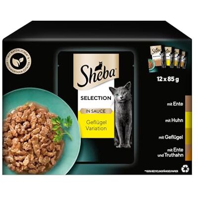 Sheba Selection in Sauce karma dla kotów – karma dla kotów w 48 porcjowanych woreczkach – wariant drobiu w sosie dla dorosłych kotów – 4 sztuki (4 x 12 saszetek po 85 g) Sheba Selection in Sauce karma dla kotów – karma dla kotów w 48 porcjowanych woreczkach – wariant drobiu w sosie dla dorosłych kotów – 4 sztuki (4 x 12 saszetek po 85 g)