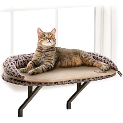 K&H PRODUKTY PET Deluxe parapet dla kociąt ze wzmocnieniem kociego okonia, siedzisko hamaka dla kota nadruk Tan Kitty K&H PRODUKTY PET Deluxe parapet dla kociąt ze wzmocnieniem kociego okonia, siedzisko hamaka dla kota nadruk Tan Kitty