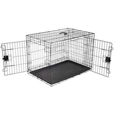 Amazon Basics Klatka dla psów, z drutu metalowego, wytrzymała, składana, z podstawką, podwójne drzwiczki, 91,44 x 58,42 x 63,5 cm, czarna Amazon Basics Klatka dla psów, z drutu metalowego, wytrzymała, składana, z podstawką, podwójne drzwiczki, 91,44 x 58,42 x 63,5 cm, czarna