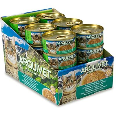 Arquivet Super Premium puszki z tuńczykiem białym z kurczakiem w sosie dla kotów Wyśmienita żywność ze 100% naturalnych składników opakowanie 24 sztuk 80 gr na jednostkę mokra karma dla Arquivet Super Premium puszki z tuńczykiem białym z kurczakiem w sosie dla kotów Wyśmienita żywność ze 100% naturalnych składników opakowanie 24 sztuk 80 gr na jednostkę mokra karma dla