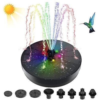 Bubbacare Solarna pompa do fontanny, 3 W, fontanna wodna z 8 rodzajami dysz i 7 kolorowymi diodami LED, pływająca pompa do stawu zasilana energią słoneczną do poidła dla ptaków, akwarium, stawu, basenu, Bubbacare Solarna pompa do fontanny, 3 W, fontanna wodna z 8 rodzajami dysz i 7 kolorowymi diodami LED, pływająca pompa do stawu zasilana energią słoneczną do poidła dla ptaków, akwarium, stawu, basenu,