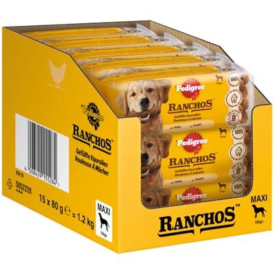 Pedigree RANCHOS przekąski dla psów, wypełnione rolki do żucia Maxi dla psów, 15 x 80 g Pedigree RANCHOS przekąski dla psów, wypełnione rolki do żucia Maxi dla psów, 15 x 80 g