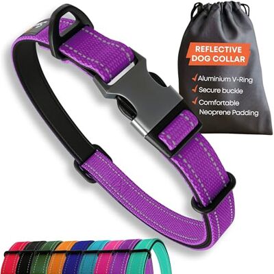 Sweetie Fioletowa obroża dla małych psów – mocna, odblaskowa, regulowana, wyściełana obroża dla psów – metalowa klamra, aluminiowy pierścień w kształcie litery V, bezpieczeństwo psa Sweetie Fioletowa obroża dla małych psów – mocna, odblaskowa, regulowana, wyściełana obroża dla psów – metalowa klamra, aluminiowy pierścień w kształcie litery V, bezpieczeństwo psa