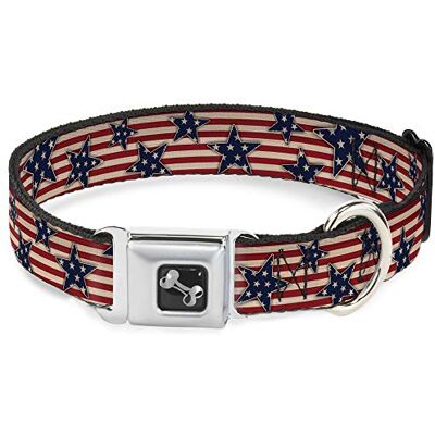Buckle-Down Buckle Down Americana gwiazdy i paski czerwony/biały/niebieski/biały obroża dla psa w kształcie kości, duża/15-66 cm Buckle-Down Buckle Down Americana gwiazdy i paski czerwony/biały/niebieski/biały obroża dla psa w kształcie kości, duża/15-66 cm