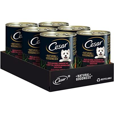 Cesar Naturalna karma dla psów dla dorosłych, 6 puszek, 6 x 400 g – zrównoważona karma dla psów premium, mokra, bogata w wołowinę, wyprodukowana z naturalnych składników Cesar Naturalna karma dla psów dla dorosłych, 6 puszek, 6 x 400 g – zrównoważona karma dla psów premium, mokra, bogata w wołowinę, wyprodukowana z naturalnych składników