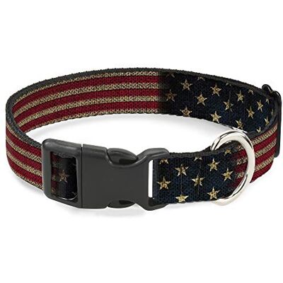 Buckle-Down Plastikowy kołnierz na klips Vintage US Flag Stretch 1/2" Wide Fits 6-9" Neck Small Buckle-Down Plastikowy kołnierz na klips Vintage US Flag Stretch 1/2" Wide Fits 6-9" Neck Small
