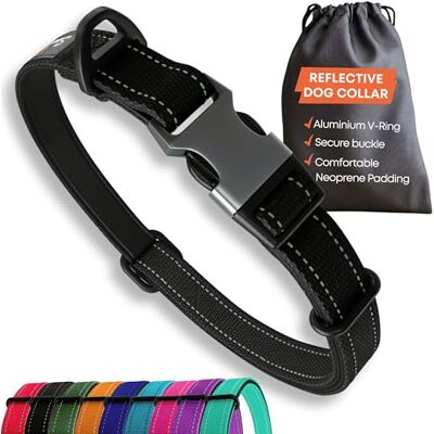 Sweetie Czarna obroża dla małych psów – mocna, odblaskowa, regulowana, wyściełana obroża dla psów, metalowa klamra, aluminiowy pierścień w kształcie litery V, bezpieczeństwo psa Sweetie Czarna obroża dla małych psów – mocna, odblaskowa, regulowana, wyściełana obroża dla psów, metalowa klamra, aluminiowy pierścień w kształcie litery V, bezpieczeństwo psa