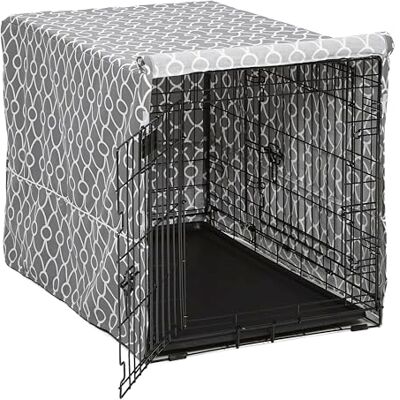 MidWest Homes for Pets Pokrowiec na klatkę dla psa z powłoką Teflon Fabric Protector, maskujący, pasuje do większości klatek 91,4 cm, szary z designerskim wzorem, można prać, ogranicza szczekanie MidWest Homes for Pets Pokrowiec na klatkę dla psa z powłoką Teflon Fabric Protector, maskujący, pasuje do większości klatek 91,4 cm, szary z designerskim wzorem, można prać, ogranicza szczekanie