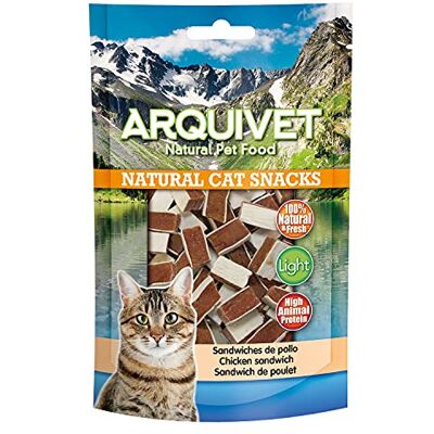 Arquivet Kanapki z kurczaka Pack 24 sztuk x 50 gr Natural Cat Przekąski, 100% naturalne przekąski dla kotów Chudy, nagrody, smakołyki i nagrody dla kotów Arquivet Kanapki z kurczaka Pack 24 sztuk x 50 gr Natural Cat Przekąski, 100% naturalne przekąski dla kotów Chudy, nagrody, smakołyki i nagrody dla kotów