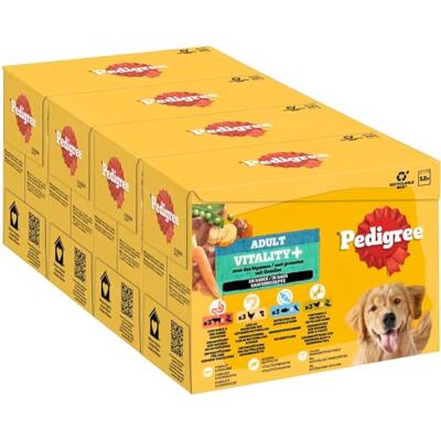 Pedigree DOGCARE Vitality+ Chunks karma dla psów, worek porcjowany w sosie dla dorosłych, 4 x 12 x 85 g Pedigree DOGCARE Vitality+ Chunks karma dla psów, worek porcjowany w sosie dla dorosłych, 4 x 12 x 85 g