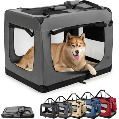 lionto Składany transporter dla psa do podróży i samochodu, 101x69x70 cm, wytrzymały transporter z uchwytami i kocem dla kota i psa do 25 kg, mocna torba z tkaniny, szary lionto Składany transporter dla psa do podróży i samochodu, 101x69x70 cm, wytrzymały transporter z uchwytami i kocem dla kota i psa do 25 kg, mocna torba z tkaniny, szary