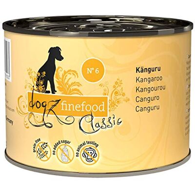 dogz finefood Mokra karma dla psów N° 6 kangur drobnoziarnista mokra karma dla psów i szczeniaków bez zboża i cukru duża zawartość mięsa, puszka 6 x 200 g dogz finefood Mokra karma dla psów N° 6 kangur drobnoziarnista mokra karma dla psów i szczeniaków bez zboża i cukru duża zawartość mięsa, puszka 6 x 200 g