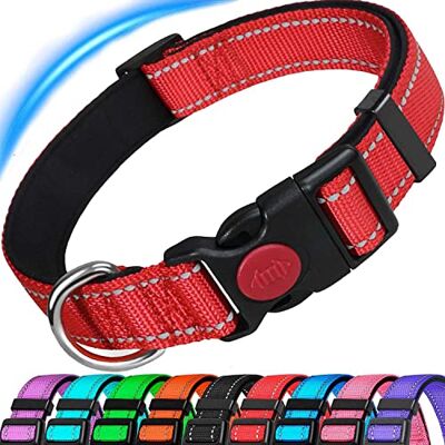 ATETEO Reflective Dog Collar with Safety Locking Buckle and Soft Neoprene Padded, Adjustable Durable Nylon Puppy Collar for Medium large Dogs ,Red,L: 17.7-27.5 inch ATETEO Reflective Dog Collar with Safety Locking Buckle and Soft Neoprene Padded, Adjustable Durable Nylon Puppy Collar for Medium large Dogs ,Red,L: 17.7-27.5 inch