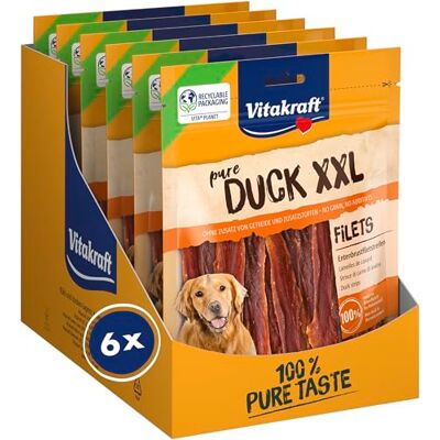Vitakraft Paski filetowe z kaczki XXL, przysmaki dla psów, bez zbóż, z chudego mięsa kaczki, w zamykanym woreczku XXL, bez dodatku cukru (6 x 250 g) Vitakraft Paski filetowe z kaczki XXL, przysmaki dla psów, bez zbóż, z chudego mięsa kaczki, w zamykanym woreczku XXL, bez dodatku cukru (6 x 250 g)