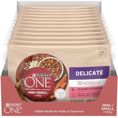 Purina ONE Delikatny mokry pies łosoś w sosie Multipack, 48 kopert 85g Purina ONE Delikatny mokry pies łosoś w sosie Multipack, 48 kopert 85g