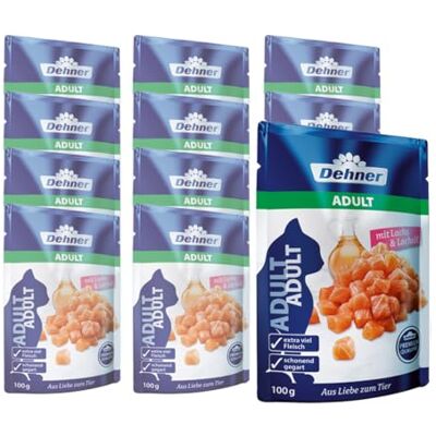 Dehner Premium karma dla kotów, mokra karma bez garbów, dla dorosłych kotów, łososia, worek 12 x 100 g (1,2 kg) Dehner Premium karma dla kotów, mokra karma bez garbów, dla dorosłych kotów, łososia, worek 12 x 100 g (1,2 kg)
