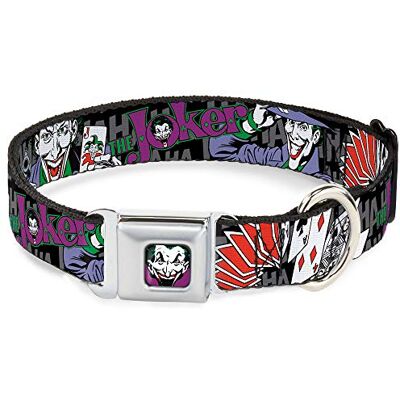 Buckle-Down Klamra do pasa bezpieczeństwa obroża dla psa The Joker Pose/Karty/HAHAHAHA czarny/szary 3,8 cm szerokości pasuje do szyi 45-81 cm duża Buckle-Down Klamra do pasa bezpieczeństwa obroża dla psa The Joker Pose/Karty/HAHAHAHA czarny/szary 3,8 cm szerokości pasuje do szyi 45-81 cm duża
