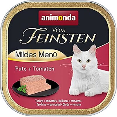 vom Feinsten Mildes Menu Indyk + pomidory (32 x 100 g), mokra karma dla kotów bez zbóż i cukru firmy animonda, lekkostrawna karma dla kotów z mięsem indyka vom Feinsten Mildes Menu Indyk + pomidory (32 x 100 g), mokra karma dla kotów bez zbóż i cukru firmy animonda, lekkostrawna karma dla kotów z mięsem indyka