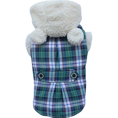 Doggy Dolly W153 płaszcz dla psa ze sztucznego futra, kaptur, zielona kratka, outdoorowy płaszcz zimowy/kurtka zimowa, rozmiar: M Doggy Dolly W153 płaszcz dla psa ze sztucznego futra, kaptur, zielona kratka, outdoorowy płaszcz zimowy/kurtka zimowa, rozmiar: M