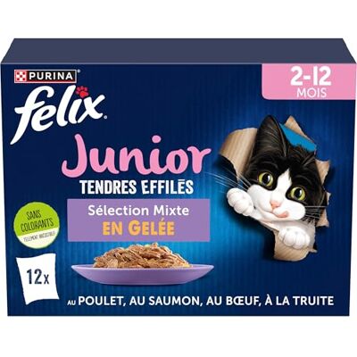 Purina Felix Juniorskie przetargi Kot Kompletna karma, odpowiednia dla sterylizowanych kociaków Kurczaka, Wołowiny, Łososia i Pstrąga Galaretka Pojedyncza porcja 12 x 85 g Purina Felix Juniorskie przetargi Kot Kompletna karma, odpowiednia dla sterylizowanych kociaków Kurczaka, Wołowiny, Łososia i Pstrąga Galaretka Pojedyncza porcja 12 x 85 g