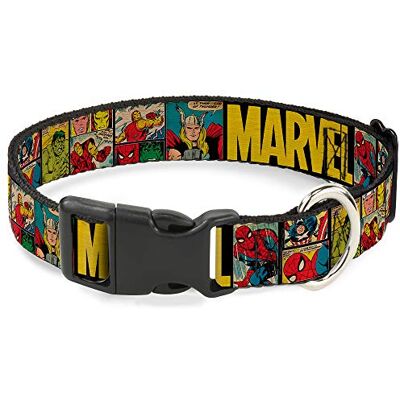 Buckle-Down Marvel Plastikowa obroża dla psa z plastikowym klipsem, czarno-żółta, 22,9-38 cm, szerokość 1,3 cm Buckle-Down Marvel Plastikowa obroża dla psa z plastikowym klipsem, czarno-żółta, 22,9-38 cm, szerokość 1,3 cm