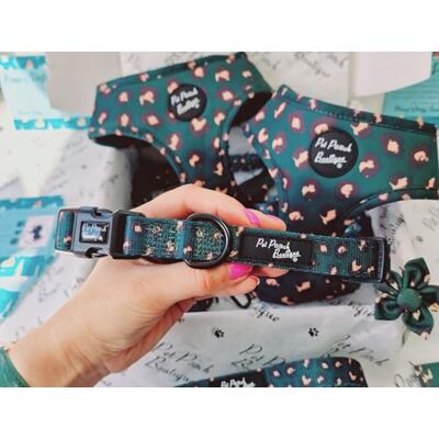Pet Pooch Boutique Szmaragdowo-zielona obroża dla psa w panterkę XS Pet Pooch Boutique Szmaragdowo-zielona obroża dla psa w panterkę XS