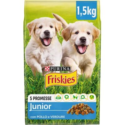 Friskies Purina Junior krokiety z kurczakiem, warzywami i mlekiem, 6 opakowań po 1,5 kg Friskies Purina Junior krokiety z kurczakiem, warzywami i mlekiem, 6 opakowań po 1,5 kg