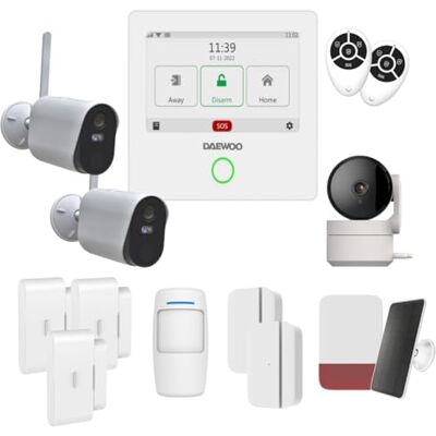 Daewoo Zestaw alarmowy WiFi/GSM Touch 4,3 cala AM507 system bezprzewodowy i bez subskrypcji, kompatybilny ze zwierzętami, czujniki w zestawie + kamera monitorująca Full HD, aplikacja mobilna w Daewoo Zestaw alarmowy WiFi/GSM Touch 4,3 cala AM507 system bezprzewodowy i bez subskrypcji, kompatybilny ze zwierzętami, czujniki w zestawie + kamera monitorująca Full HD, aplikacja mobilna w