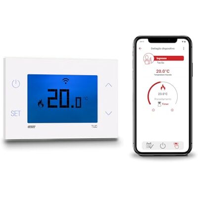VEMER VE801100 TUO GO WI-FI ścienny termostat WiFi, inteligentny chronotermostat z aplikacją, konfiguracja początkowa z Bluetooth, tygodniowe programowanie kotłów, zasilanie 230 V, biały VEMER VE801100 TUO GO WI-FI ścienny termostat WiFi, inteligentny chronotermostat z aplikacją, konfiguracja początkowa z Bluetooth, tygodniowe programowanie kotłów, zasilanie 230 V, biały