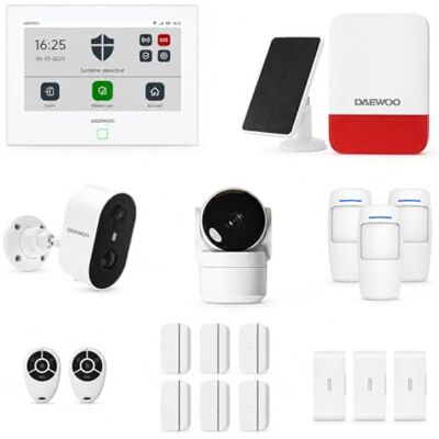 Daewoo pakiet alarmowy AM372, WiFi/GSM, 7-calowy ekran dotykowy, 15 akcesoriów, syrena solarna, dostarczany z 2 kamerami Full HD Daewoo pakiet alarmowy AM372, WiFi/GSM, 7-calowy ekran dotykowy, 15 akcesoriów, syrena solarna, dostarczany z 2 kamerami Full HD