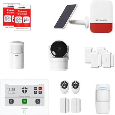 Daewoo Smart Protect Plus pakiet alarmowy inteligentnego domu z kamerą HD, słoneczną syreną zewnętrzną i 6 stycznikami drzwiowymi kompatybilny z Alexa i Google Home Daewoo Smart Protect Plus pakiet alarmowy inteligentnego domu z kamerą HD, słoneczną syreną zewnętrzną i 6 stycznikami drzwiowymi kompatybilny z Alexa i Google Home