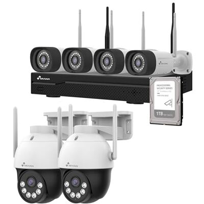 NIVIAN Profesjonalny zestaw kamer monitorujących WiFi SuperHD z 6 kamerami IP, PTZ i rejestratorem z dyskiem twardym 10CH dla domów i firm noktowizor, wykrywanie człowieka AI, dwukierunkowy dźwięk NIVIAN Profesjonalny zestaw kamer monitorujących WiFi SuperHD z 6 kamerami IP, PTZ i rejestratorem z dyskiem twardym 10CH dla domów i firm noktowizor, wykrywanie człowieka AI, dwukierunkowy dźwięk