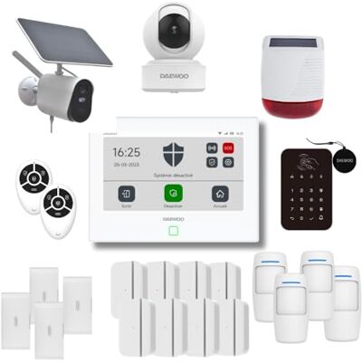 Daewoo pakiet alarmowy AM373, WiFi/GSM, 7-calowy panel dotykowy, 20 akcesoriów, syrena solarna, dostarczany z 2 kamerami Full HD, w tym 1 kamerą solarną Daewoo pakiet alarmowy AM373, WiFi/GSM, 7-calowy panel dotykowy, 20 akcesoriów, syrena solarna, dostarczany z 2 kamerami Full HD, w tym 1 kamerą solarną