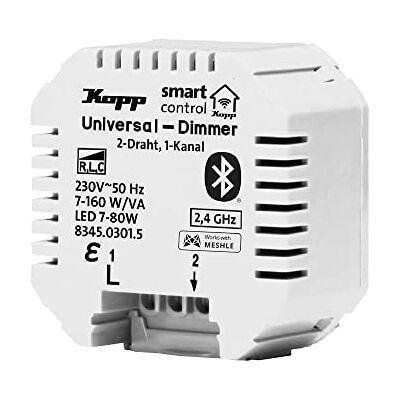 Kopp Smart-Control uniwersalny ściemniacz, technologia Smart Home Bluetooth Mesh, Amazon Alexa, Apple Home Kit, Google Home, 834503015 Kopp Smart-Control uniwersalny ściemniacz, technologia Smart Home Bluetooth Mesh, Amazon Alexa, Apple Home Kit, Google Home, 834503015
