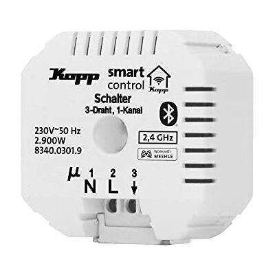Kopp Smart-Control taktor przełączający, 1-kanałowy, 3-przewodowy, technologia Smart Home Bluetooth, Amazon Alexa, Google Home, 834003019 Kopp Smart-Control taktor przełączający, 1-kanałowy, 3-przewodowy, technologia Smart Home Bluetooth, Amazon Alexa, Google Home, 834003019